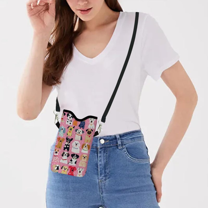 otilil Neoprene Cell Phone Sleeve Pouch Case Bag with Crossbody Strap Neck Lanyard for Women 7.1 X 3.9 in Pink Dog - Image 5
